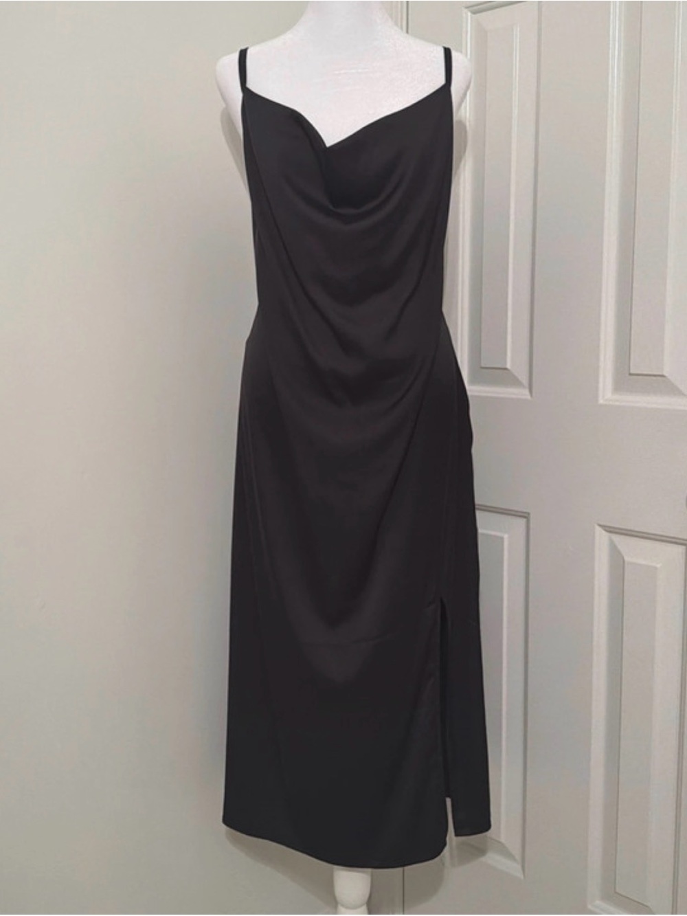 Forever 21 Black Satin Cowl Midi Dress